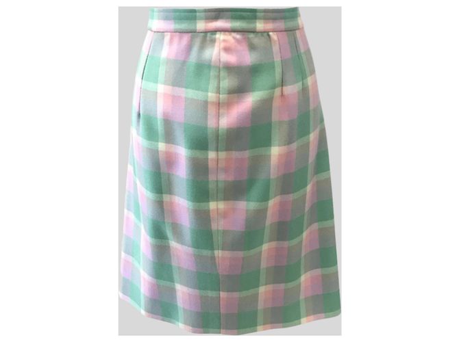 Autre Marque Falda de cuadros de algodón verde y rosa Talla 42 - vista 4