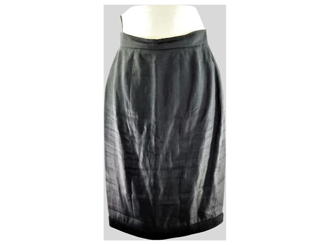 Falda Chanel Negra de Lino Talla 40 Negro - vista 2