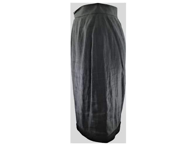 Falda Chanel Negra de Lino Talla 40 Negro - vista 3
