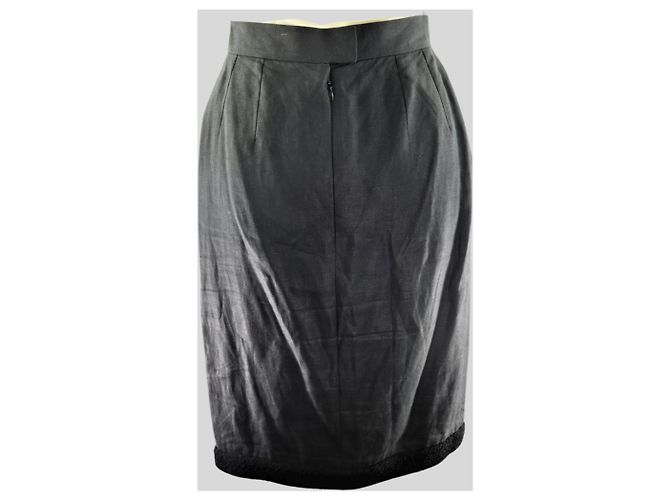 Falda Chanel Negra de Lino Talla 40 Negro - vista 4