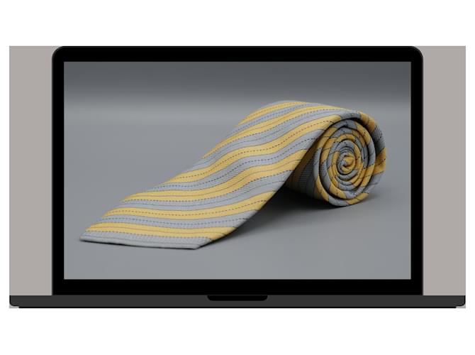 Hermès Corbata Amarilla y Azul a Rayas Amarillo - vista 3