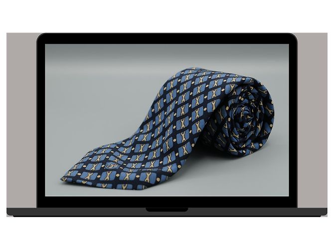 Autre Marque Corbata Azul con Diseño de Cadena Blu - vista 3