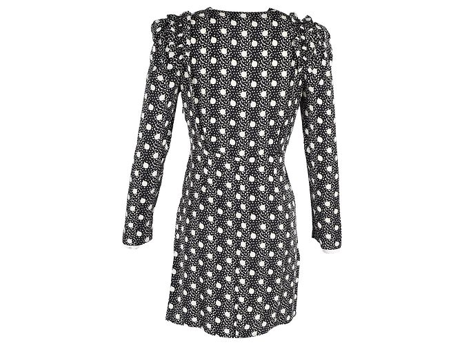 Sandro Polka-Dot-Print Langarmkleid aus schwarzer Viskose - Ansicht 3