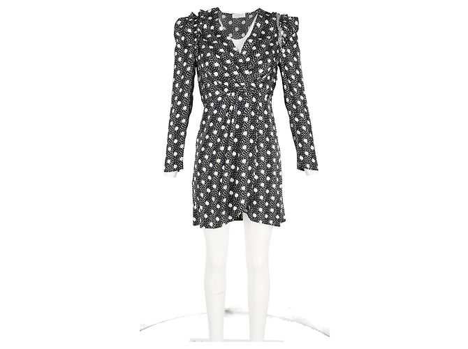 Sandro Polka-Dot-Print Langarmkleid aus schwarzer Viskose - Ansicht 4