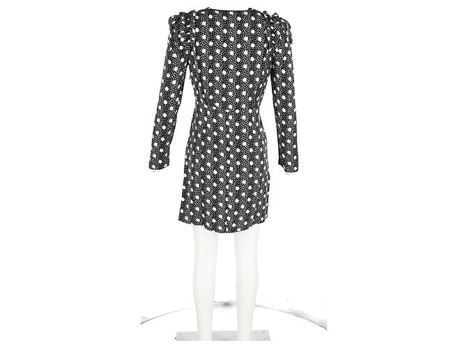Sandro Polka-Dot-Print Langarmkleid aus schwarzer Viskose - Ansicht 6