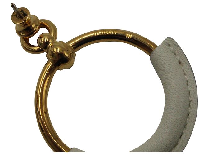Hermès Loop Creolen aus weißem Leder - Ansicht 4
