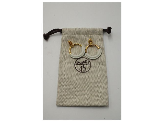 Hermès Loop Creolen aus weißem Leder - Ansicht 6
