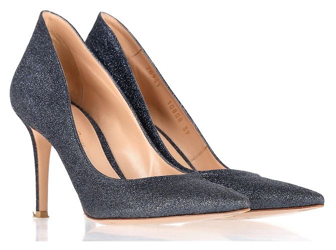 Ellissi di Gianvito Rossi 85 Décolleté in glitter blu navy - vista 3