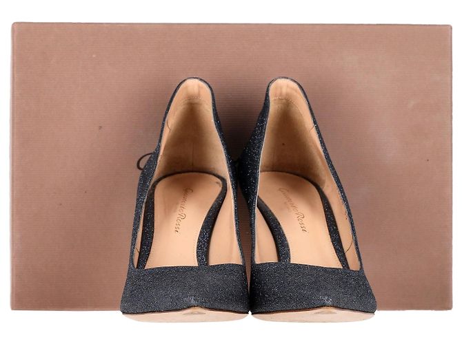 Ellissi di Gianvito Rossi 85 Décolleté in glitter blu navy - vista 6