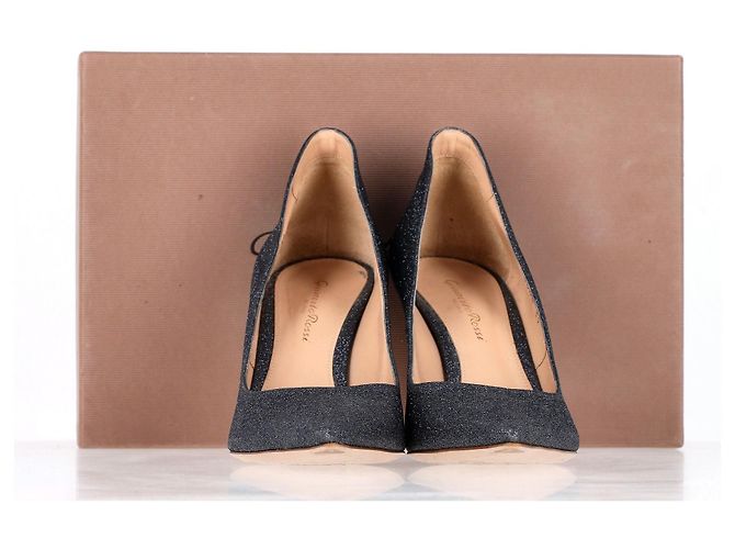 Ellissi di Gianvito Rossi 85 Décolleté in glitter blu navy - vista 7