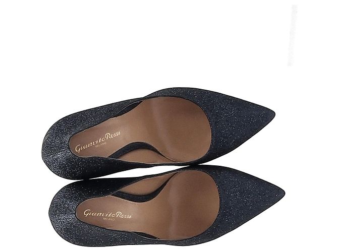 Ellissi di Gianvito Rossi 85 Décolleté in glitter blu navy - vista 8