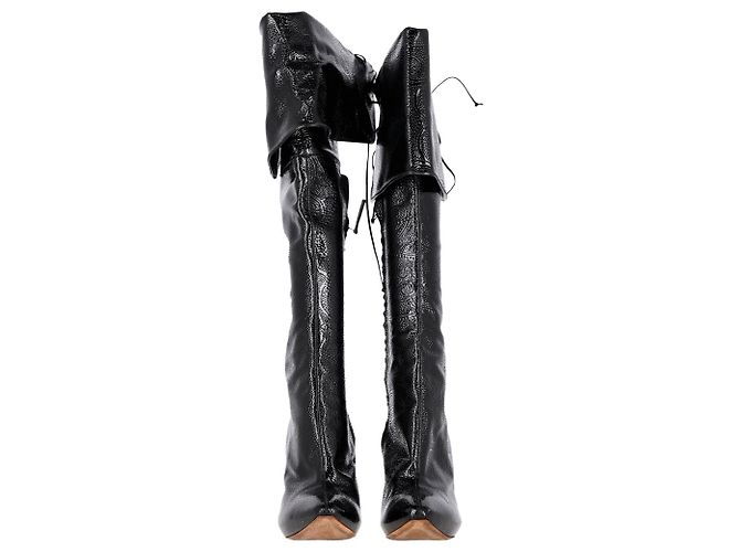 Botas acima do joelho Alexander McQueen em couro preto - vista 3