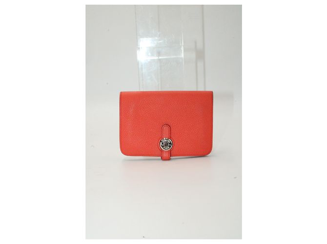 Portafoglio compatto Hermès Dogon in pelle arancione - vista 10