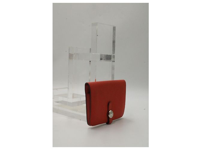 Portafoglio compatto Hermès Dogon in pelle arancione - vista 11