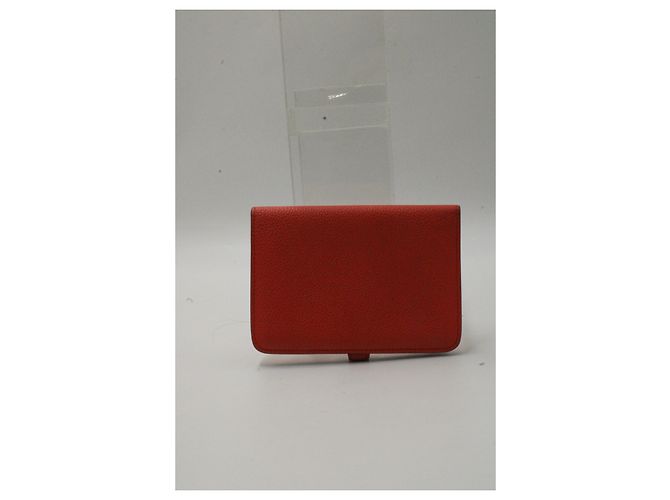 Portafoglio compatto Hermès Dogon in pelle arancione - vista 13