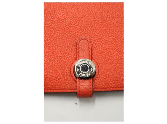 Portafoglio compatto Hermès Dogon in pelle arancione - vista 14