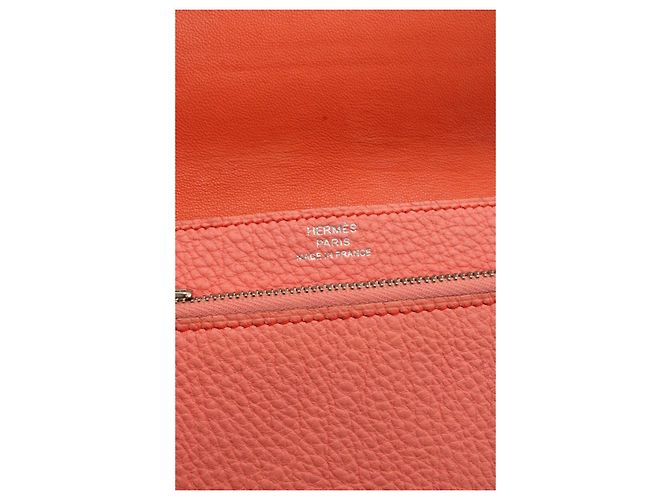 Portafoglio compatto Hermès Dogon in pelle arancione - vista 15