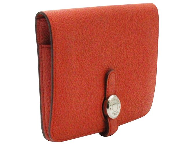 Portafoglio compatto Hermès Dogon in pelle arancione - vista 2