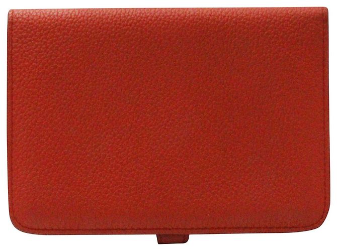Portafoglio compatto Hermès Dogon in pelle arancione - vista 4