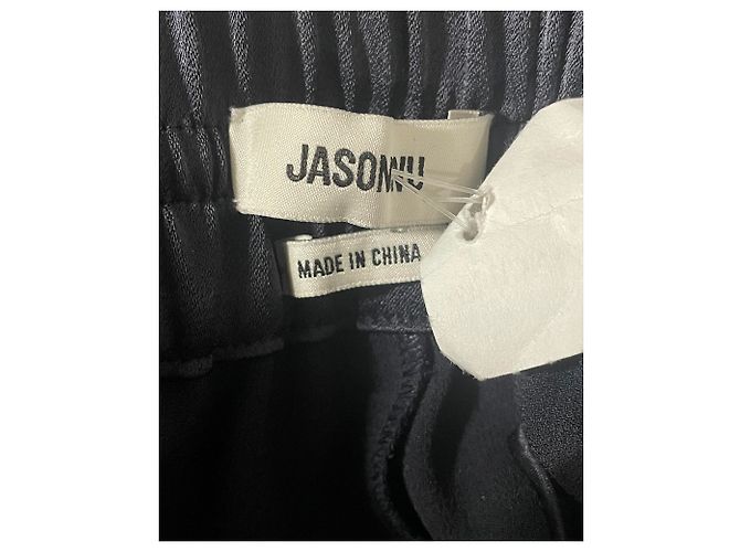 Pantalones Jason Wu con cordón en seda azul marino - vista 3