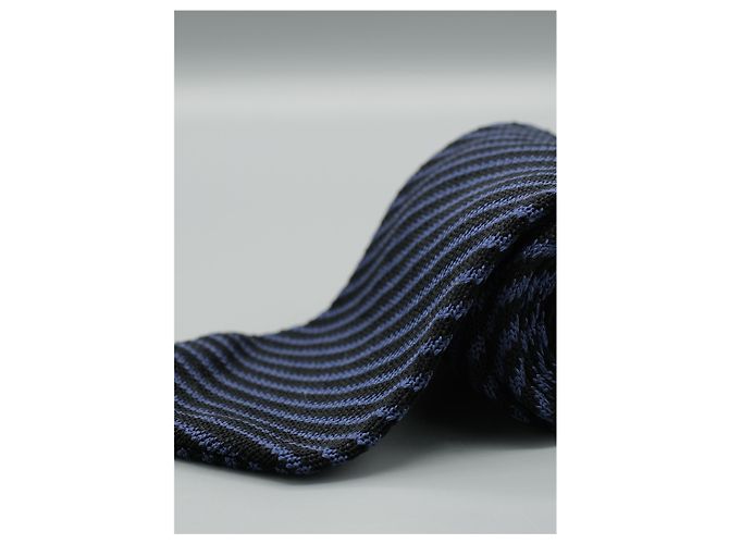 Autre Marque Corbata Negra a Rayas Azules Blu - vista 4