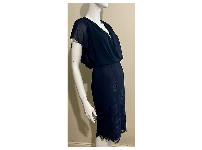 Jenny Packham Spitzen-Cocktailkleid bestickt mit Perlen und Pailletten Marineblau - Ansicht 2