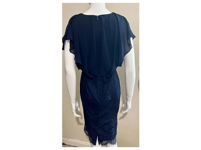 Jenny Packham Spitzen-Cocktailkleid bestickt mit Perlen und Pailletten Marineblau - Ansicht 3