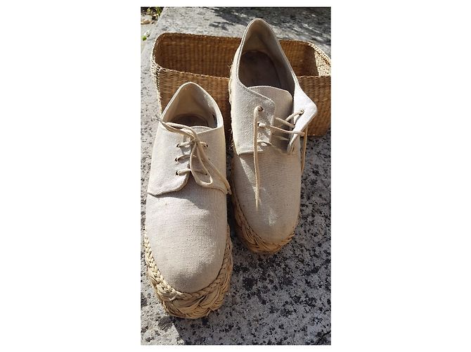 Robert Clergerie String-colored raw canvas derbies Beige Marrone chiaro Caramello Paglia - vista 3