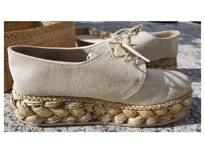 Robert Clergerie String-colored raw canvas derbies Beige Marrone chiaro Caramello Paglia - vista 4