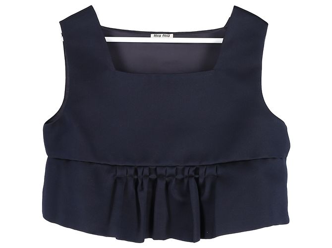Top corto con peplum Duchesse de seda azul marino de Miu Miu - vista 4