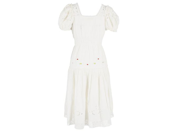 Vestido con mangas abullonadas de algodón blanco de LoveShackFancy - vista 3