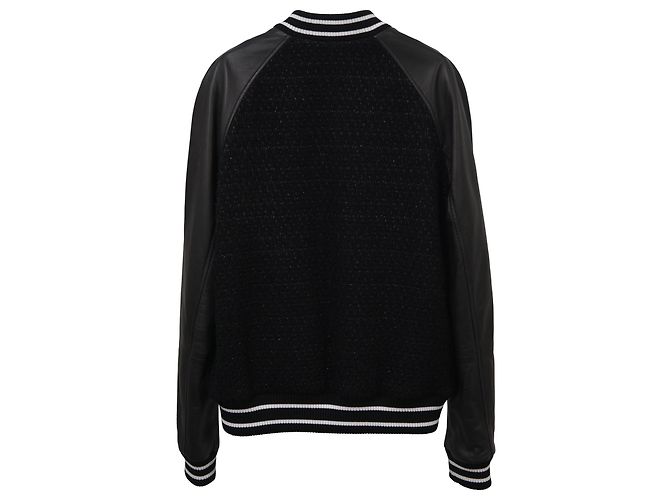 Valentino Garavani Giubbotto bomber Valentino in tweed nero e pelle - vista 2