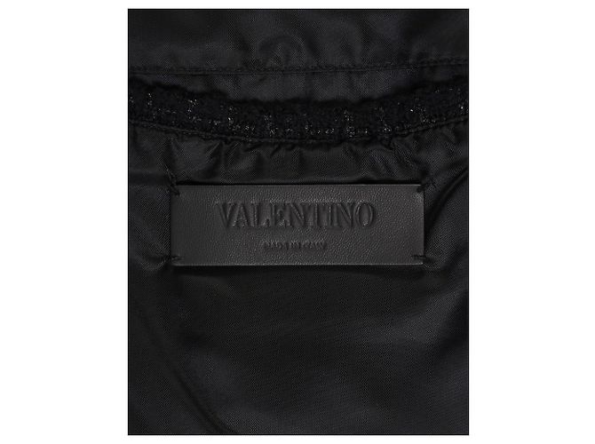 Valentino Garavani Giubbotto bomber Valentino in tweed nero e pelle - vista 4