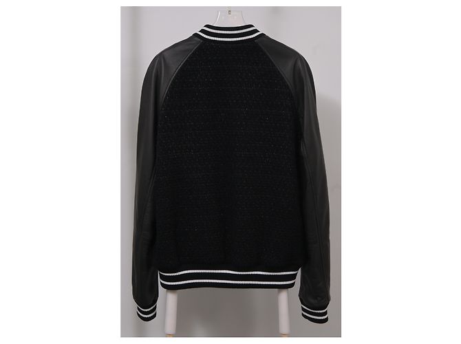 Valentino Garavani Giubbotto bomber Valentino in tweed nero e pelle - vista 6