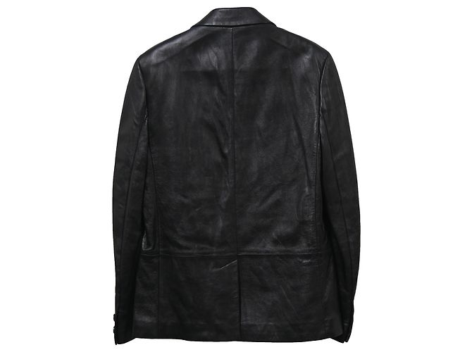 Saint Laurent Double-Breasted Jacket in Black Leather - view 2