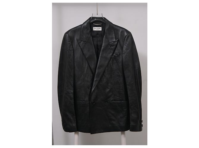Saint Laurent Double-Breasted Jacket in Black Leather - view 5
