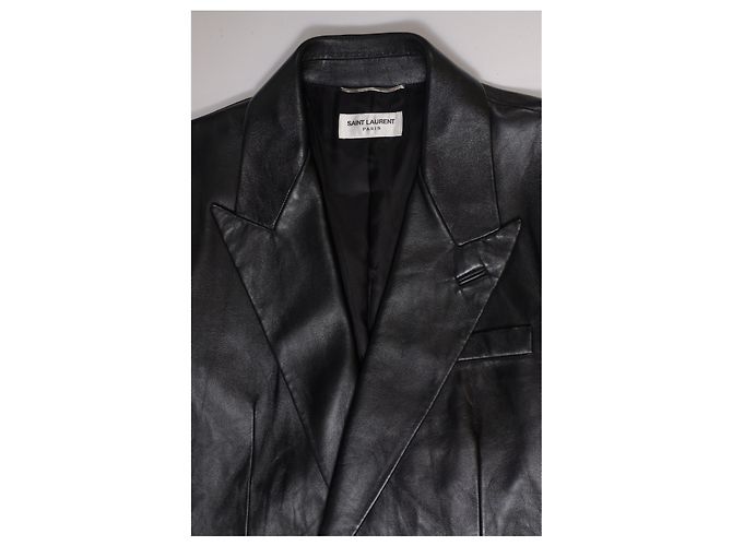 Saint Laurent Double-Breasted Jacket in Black Leather - view 7