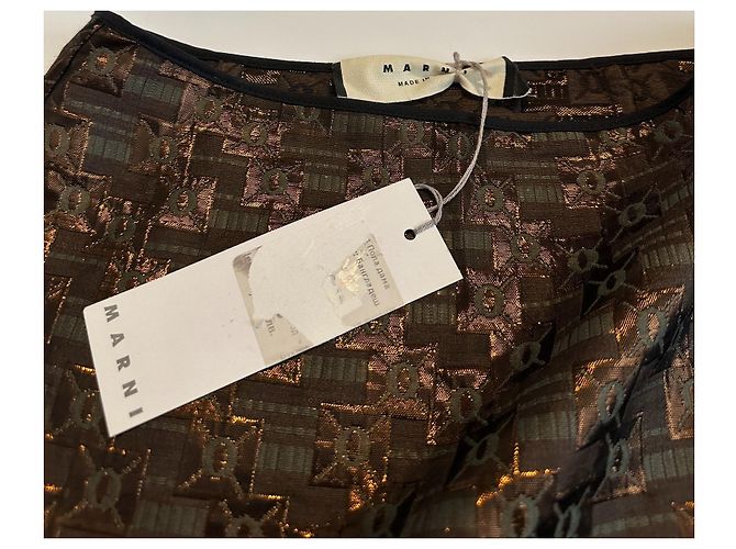 Falda metálica Marni matelassé marrón seda lana Castaño Multicolor - vista 5