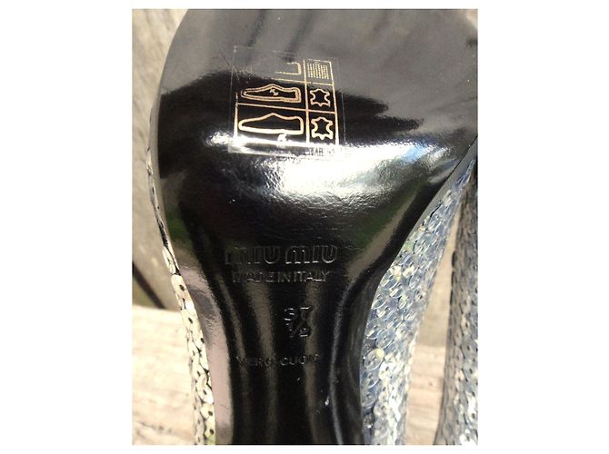 Décolleté Miu Miu in pelle con paillettes argento - vista 9