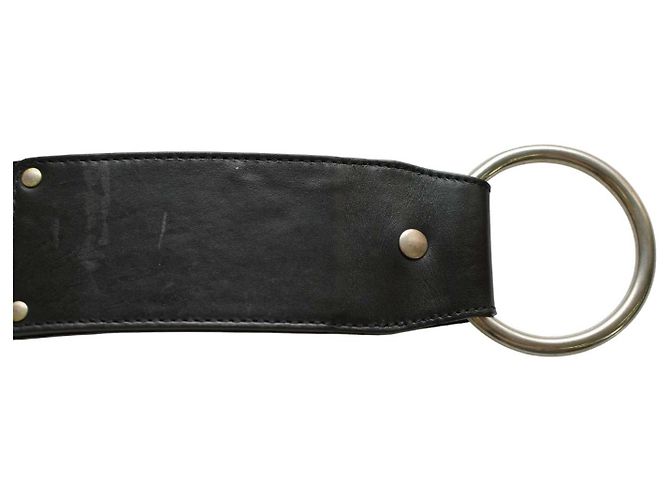 Dolce & Gabbana Breiter Ledergürtel Schwarz mit silbernem Ring Größe 85 - Ansicht 2