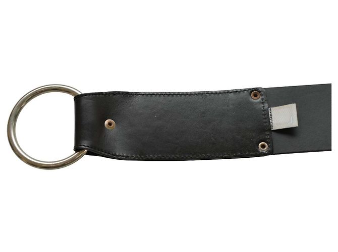 Dolce & Gabbana Breiter Ledergürtel Schwarz mit silbernem Ring Größe 85 - Ansicht 3