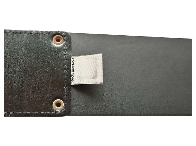 Dolce & Gabbana Breiter Ledergürtel Schwarz mit silbernem Ring Größe 85 - Ansicht 4