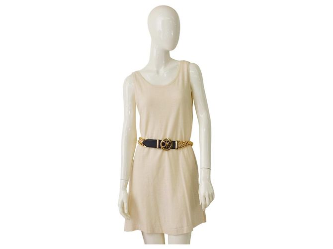 Cinto Iceberg de couro preto com fivela redonda dourada e correntes Gold hardware - vista 6