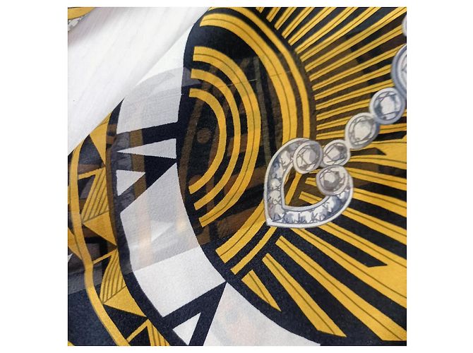 Sciarpa vintage Must de Cartier in seta anni Novanta con orologi Nero Giallo - vista 4