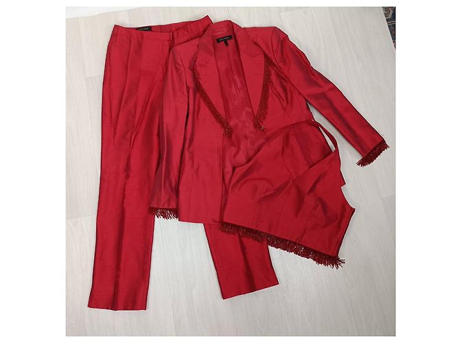 Tailleur pantalone in seta rossa Escada, Y2k abito da donna Rosso - vista 3