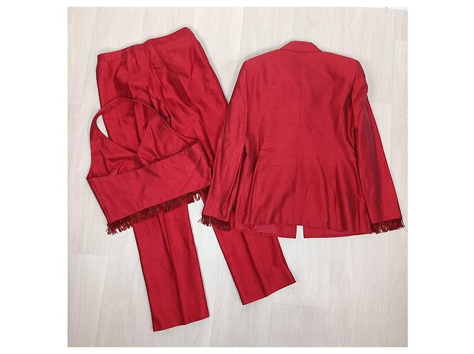 Tailleur pantalone in seta rossa Escada, Y2k abito da donna Rosso - vista 4