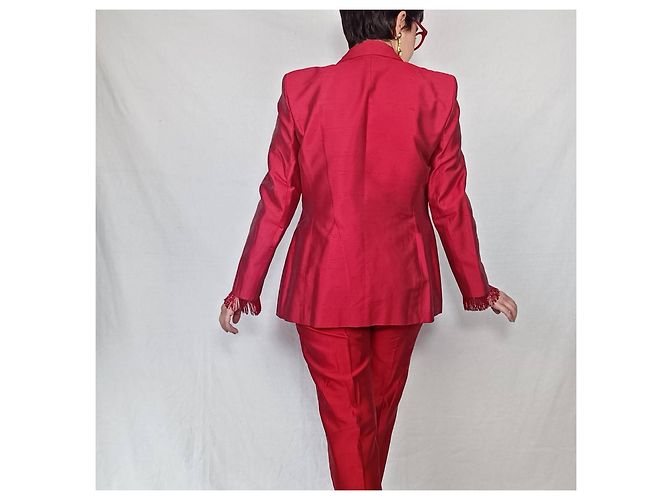 Tailleur pantalone in seta rossa Escada, Y2k abito da donna Rosso - vista 6