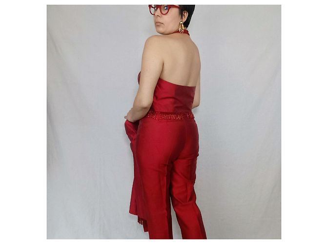 Tailleur pantalone in seta rossa Escada, Y2k abito da donna Rosso - vista 8