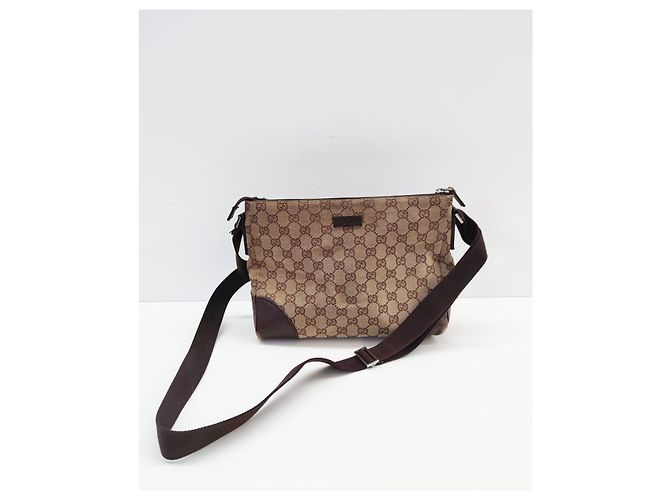 Borsa Gucci Sherry Line marrone in pelle e tela - vista 15