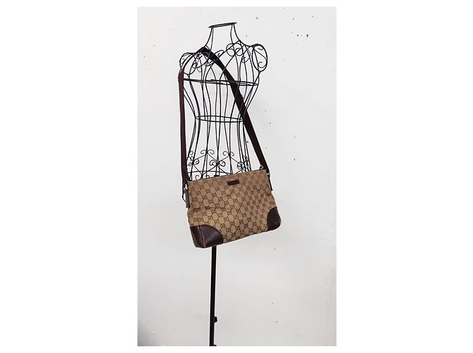 Borsa Gucci Sherry Line marrone in pelle e tela - vista 2